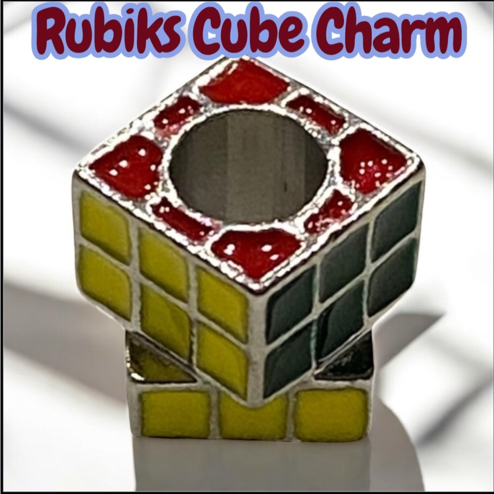 Rubiks Cube Silver & Enamel charm NWOT